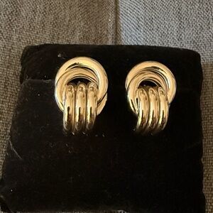Trifari Vintage Chunky Silver Tone Love Knot Clip on Signed Earrings.